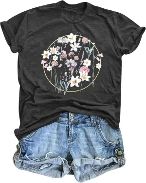 T&Twenties Floral T Shirt for Women Boho Wildflower Blessed Graphic Tees Funny Inspirational Short Sleeve Casual Tops