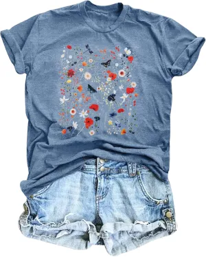 T&Twenties Floral T Shirt for Women Boho Wildflower Blessed Graphic Tees Funny Inspirational Short Sleeve Casual Tops