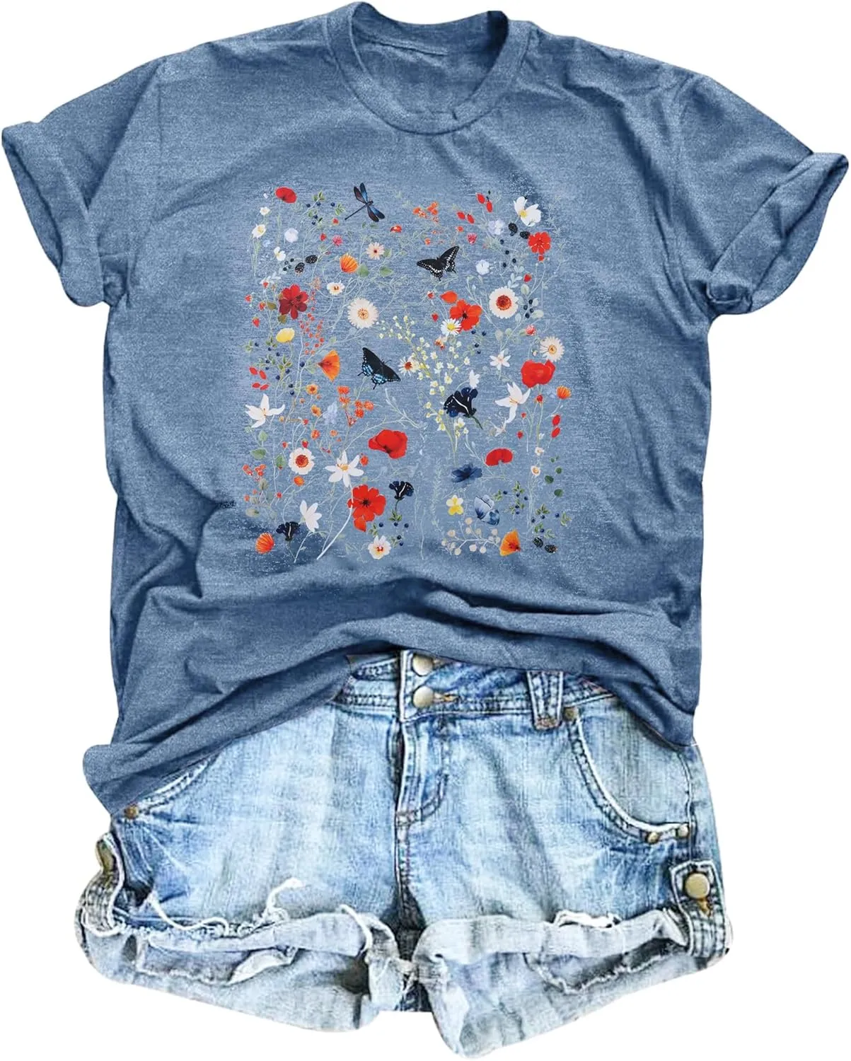 T&Twenties Floral T Shirt for Women Boho Wildflower Blessed Graphic Tees Funny Inspirational Short Sleeve Casual Tops
