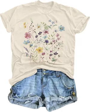 T&Twenties Floral T Shirt for Women Boho Wildflower Blessed Graphic Tees Funny Inspirational Short Sleeve Casual Tops