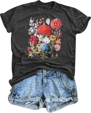 T&Twenties Floral T Shirt for Women Boho Wildflower Blessed Graphic Tees Funny Inspirational Short Sleeve Casual Tops