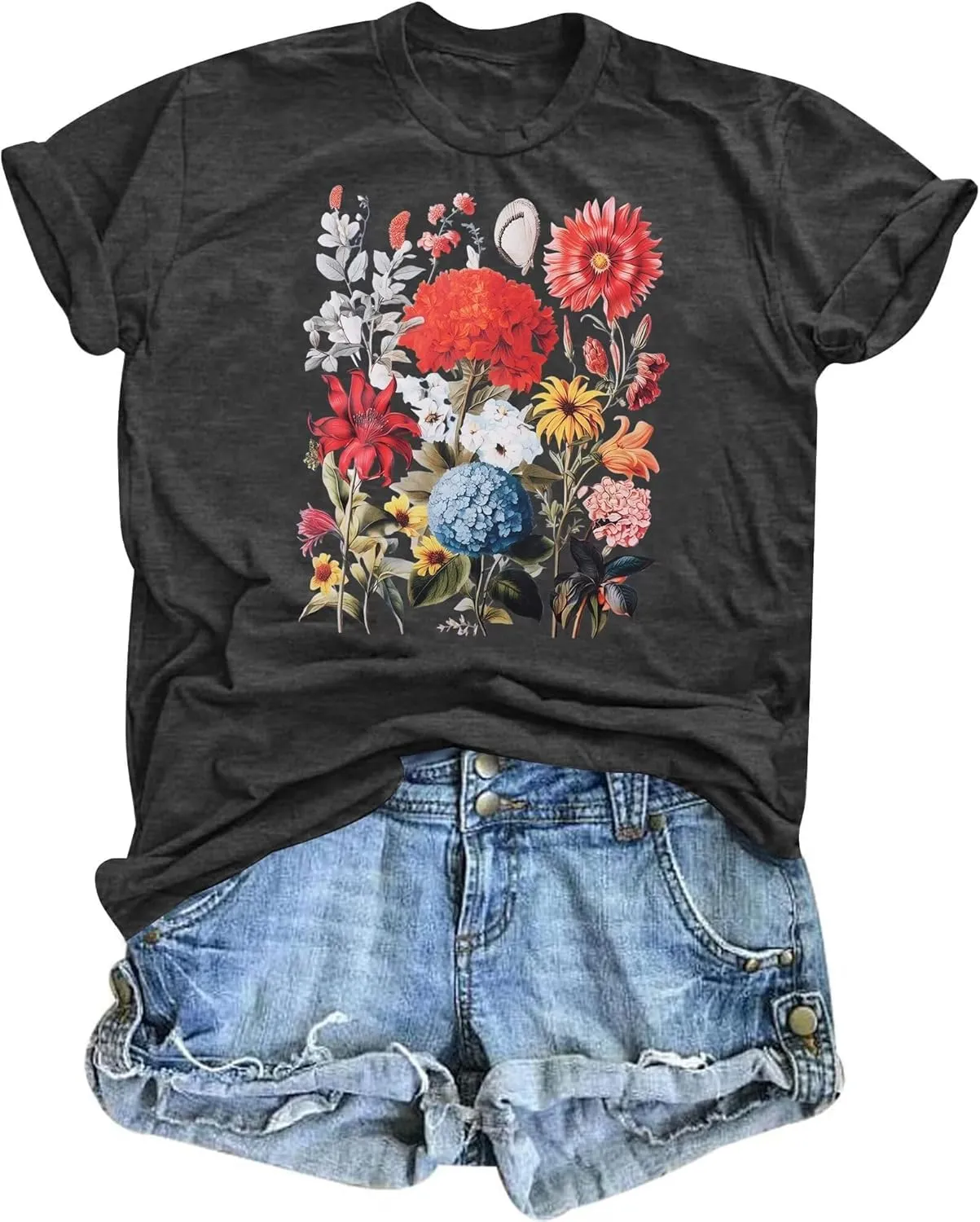 T&Twenties Floral T Shirt for Women Boho Wildflower Blessed Graphic Tees Funny Inspirational Short Sleeve Casual Tops