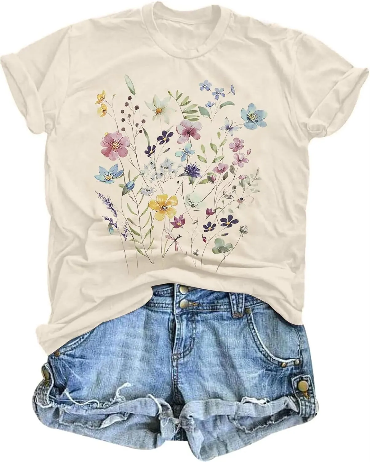 T&Twenties Floral T Shirt for Women Boho Wildflower Blessed Graphic Tees Funny Inspirational Short Sleeve Casual Tops