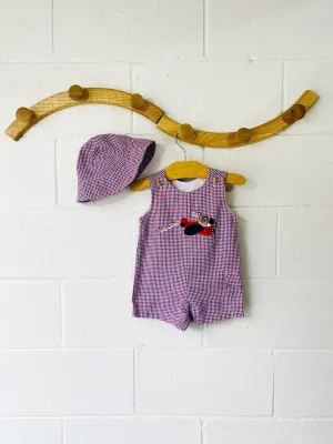 Tiny Check Romperall w/ Hat, 6-9 months