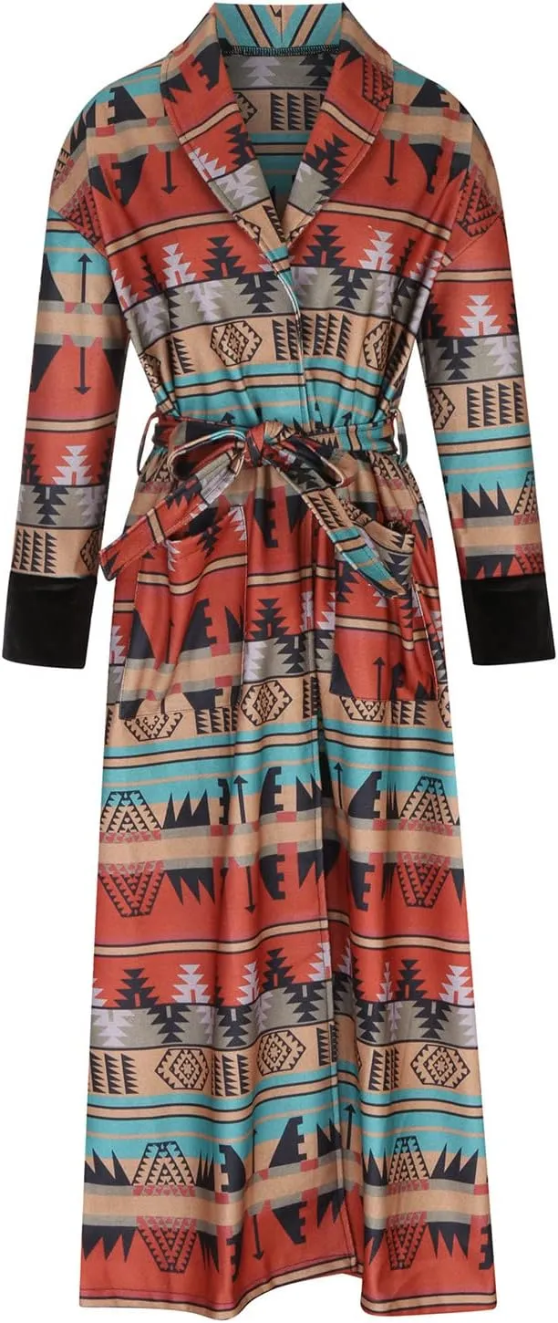 TUNUSKAT Womens Trench Coat Fall Winter Plus Size Aztec Print Western Long Jacket Lapel Vintage Casual Wool Pea Coat Overcoat