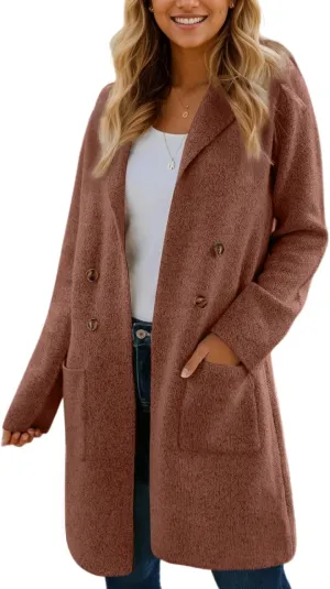 VIMPUNEC Fall Long Cardigan Sweaters for Women Trendy Open Front Coats Knit Winter Jackets Coatigan