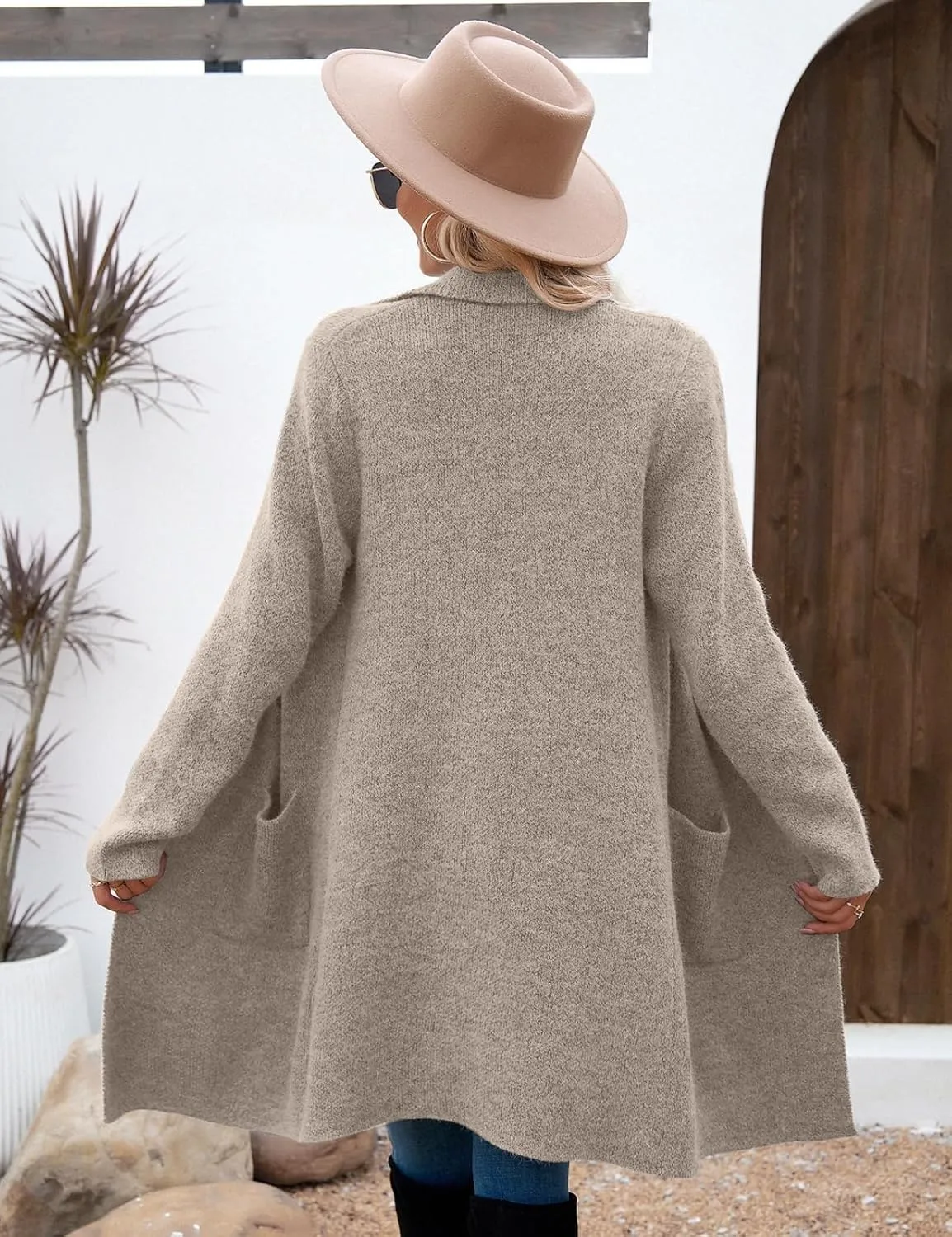 VIMPUNEC Fall Long Cardigan Sweaters for Women Trendy Open Front Coats Knit Winter Jackets Coatigan