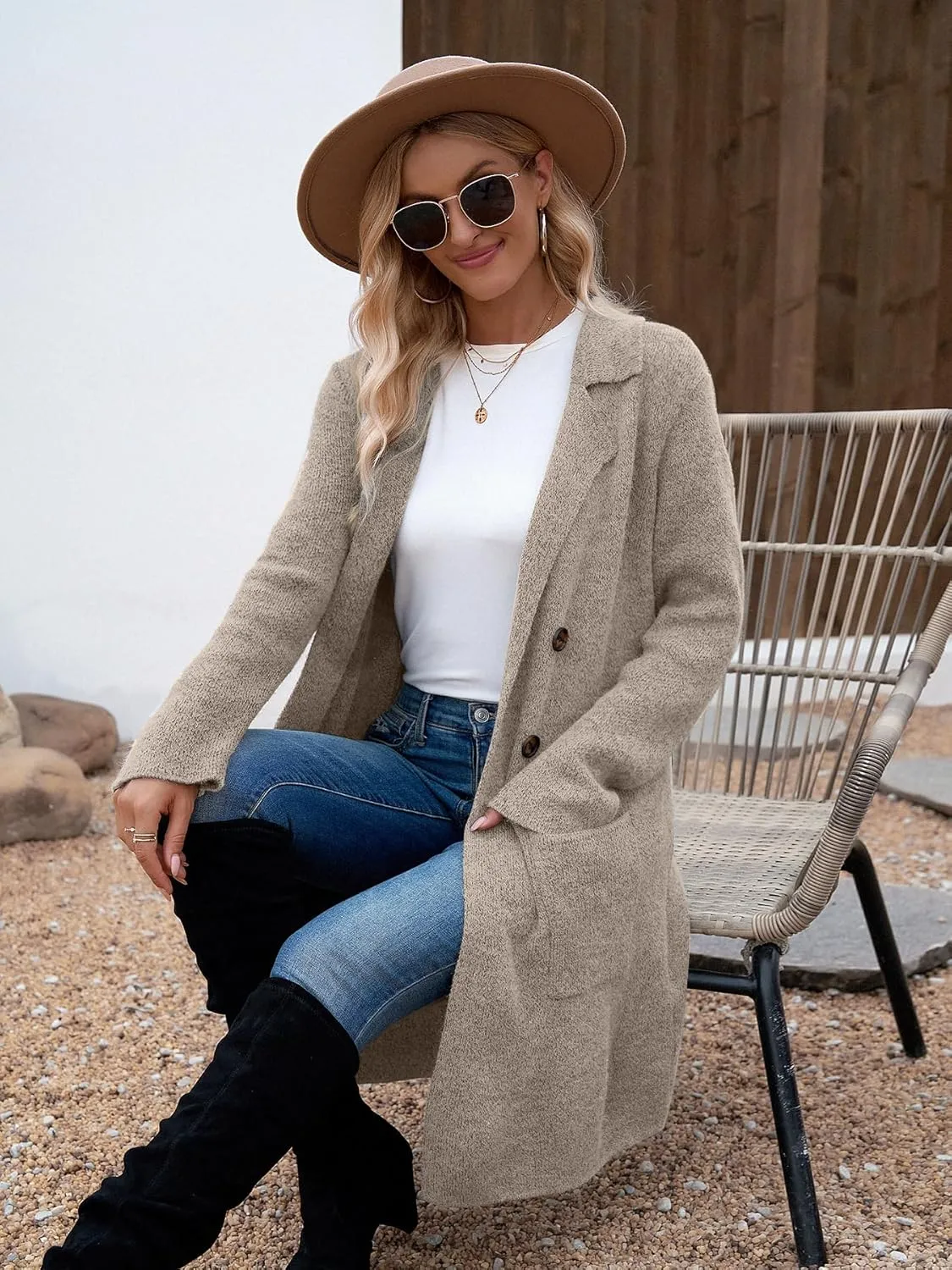 VIMPUNEC Fall Long Cardigan Sweaters for Women Trendy Open Front Coats Knit Winter Jackets Coatigan