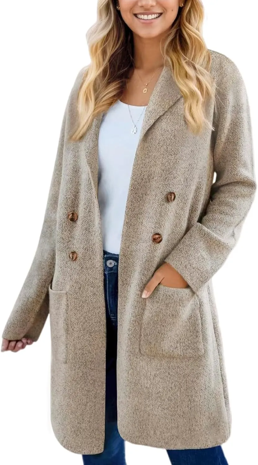 VIMPUNEC Fall Long Cardigan Sweaters for Women Trendy Open Front Coats Knit Winter Jackets Coatigan