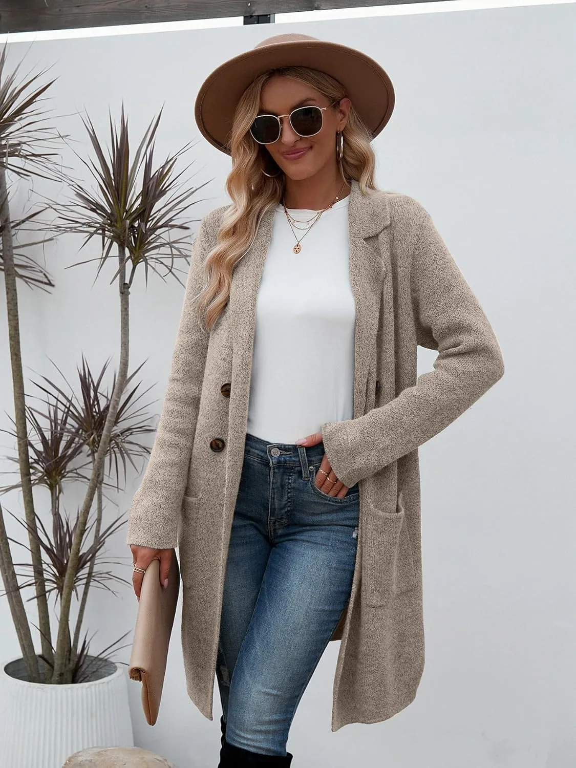 VIMPUNEC Fall Long Cardigan Sweaters for Women Trendy Open Front Coats Knit Winter Jackets Coatigan