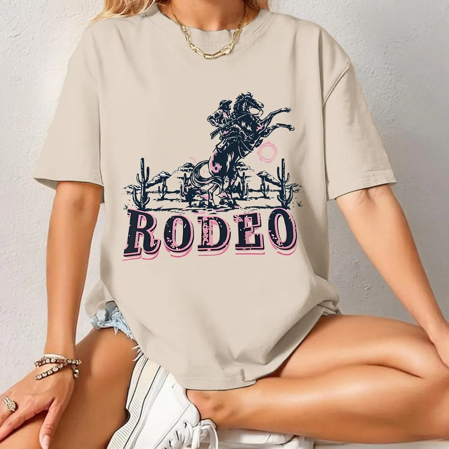 Western Cowboy Shirts for Women Vintage Rodeo Graphic Oversized Tshirt Country Music T Shirt Cowgirl Tees Retro Tops