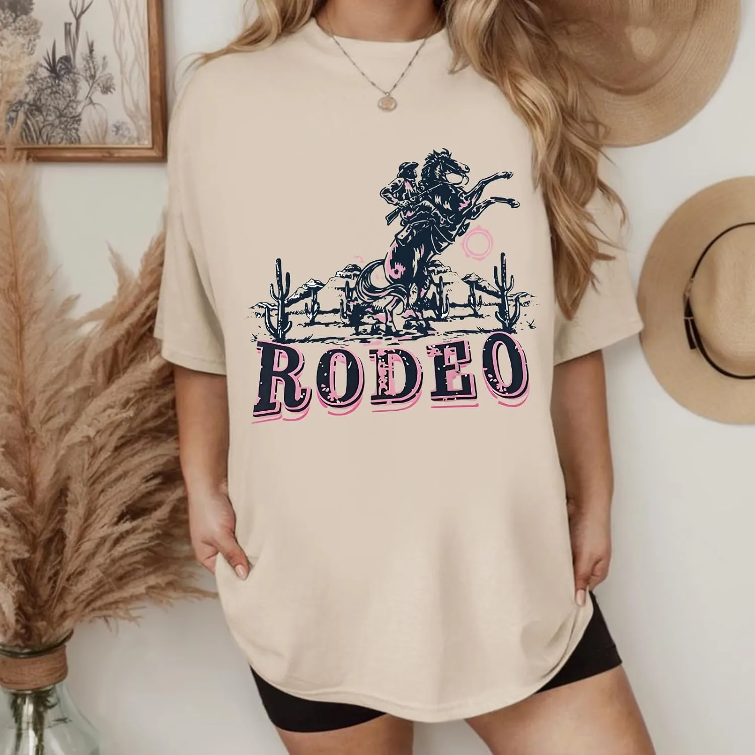 Western Cowboy Shirts for Women Vintage Rodeo Graphic Oversized Tshirt Country Music T Shirt Cowgirl Tees Retro Tops