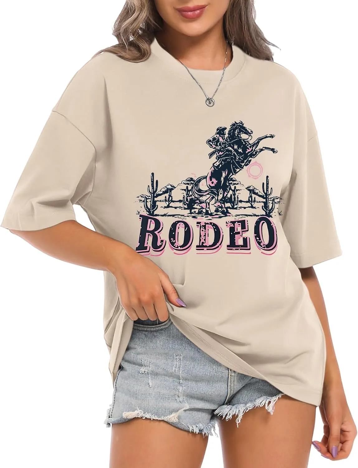 Western Cowboy Shirts for Women Vintage Rodeo Graphic Oversized Tshirt Country Music T Shirt Cowgirl Tees Retro Tops