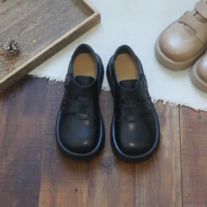 Women Retro Solid Leather Button Closure Casual Loafers