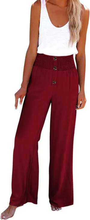 Women Summer Casual Pants Cotton Linen Solid Color Trousers High Waist Wide Leg Palazzo Pants Yoga Beach Soft