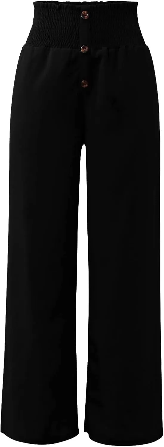 Women Summer Casual Pants Cotton Linen Solid Color Trousers High Waist Wide Leg Palazzo Pants Yoga Beach Soft