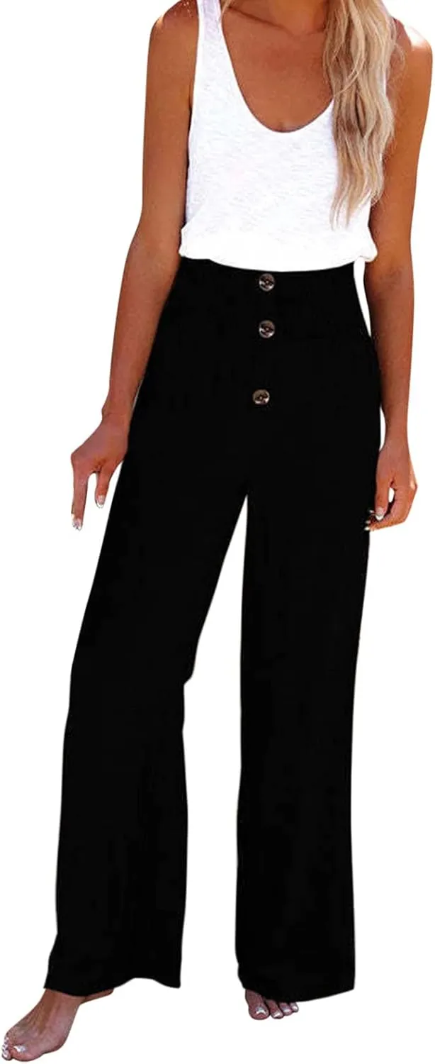 Women Summer Casual Pants Cotton Linen Solid Color Trousers High Waist Wide Leg Palazzo Pants Yoga Beach Soft