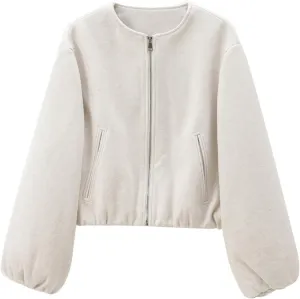 Womens Cropped Bomber Jacket Casual Zip Up Varsity Jackets Trendy Outwear Coats with Welt Pockets