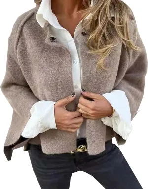 Women's Elegant Poncho Open Front Long Sleeve Flowy Wool Blend Cape Cloak Coat Cropped Cardigan Shrug Outwear