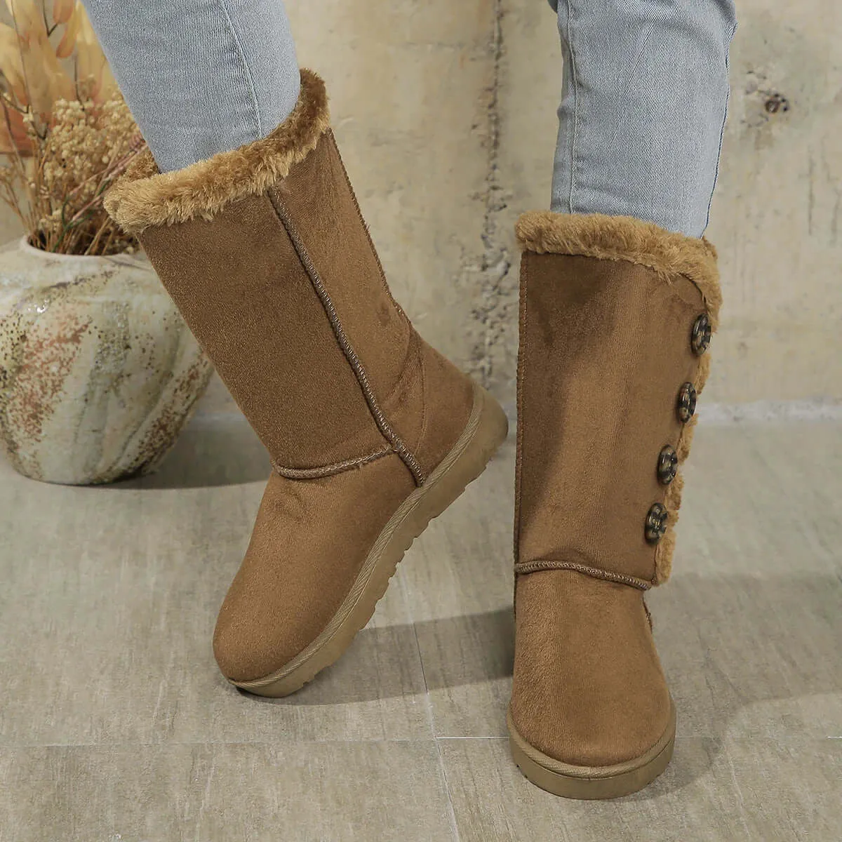 Women's Elegant Winter Booties: Suede Leather Ankle Boots