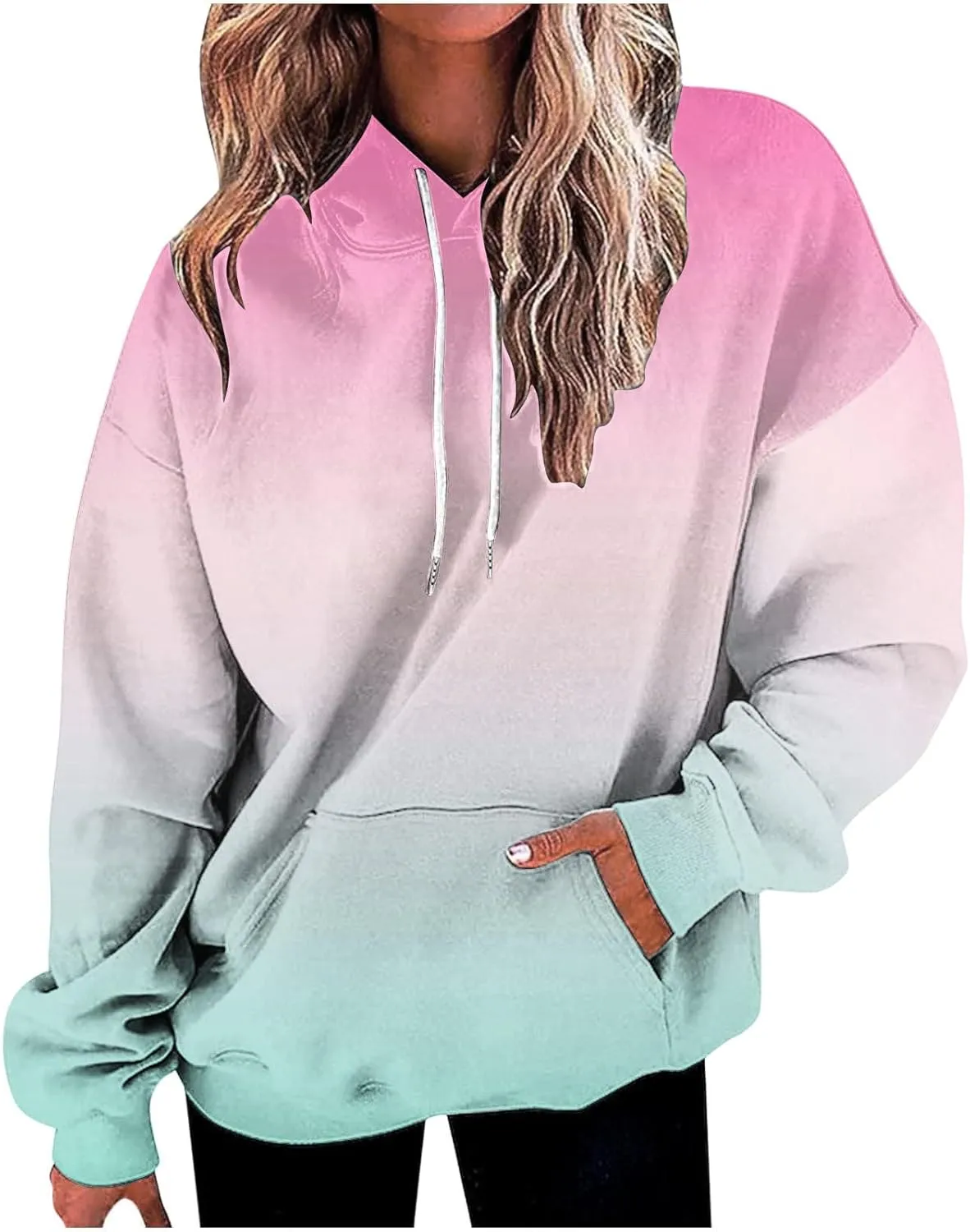 Womens Fall Fashion 2024 Trendy Oversized Hoodie Sweatshirts Gradient Color Casual Drawstring Hoodies Pullover