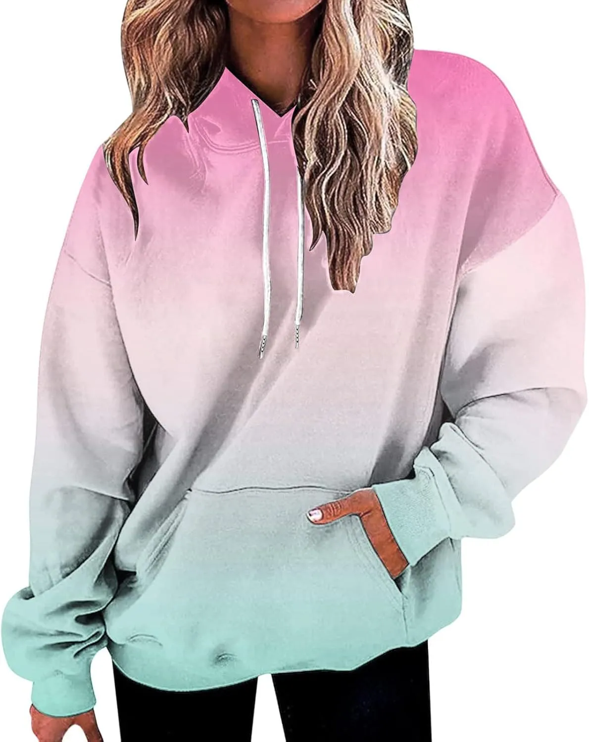 Womens Fall Fashion 2024 Trendy Oversized Hoodie Sweatshirts Gradient Color Casual Drawstring Hoodies Pullover