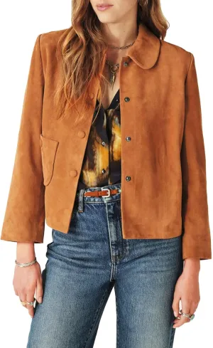 Women's Faux Suede Jacket Long Sleeve Snap Button Casual Outfits Open Front Turn Down Collar Outwear Jackets