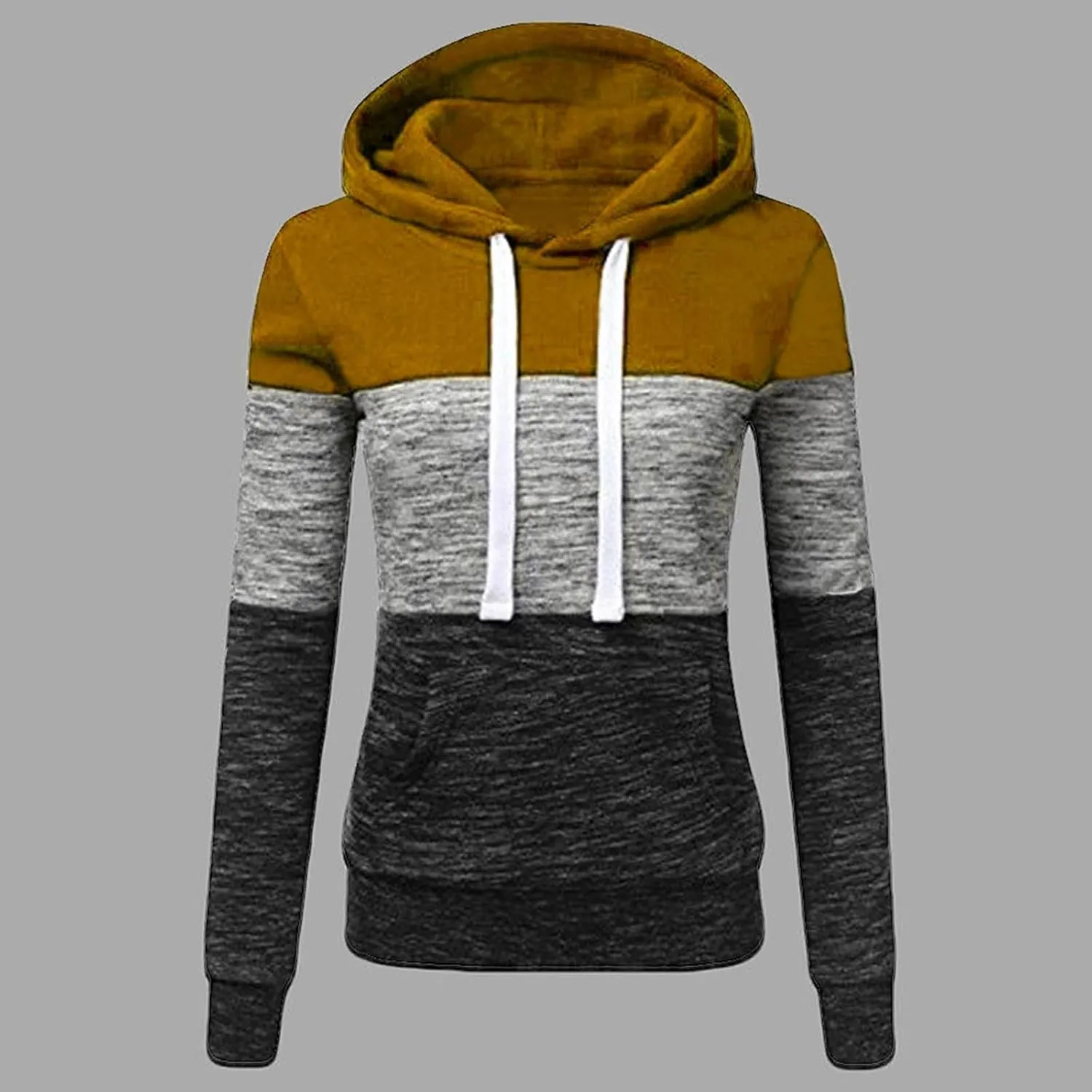 Womens Hooded Sweatshirt Long Sleeve Casual Fall Fashion Color Block Hoodies Drawstring Pullover Tops Hoodie