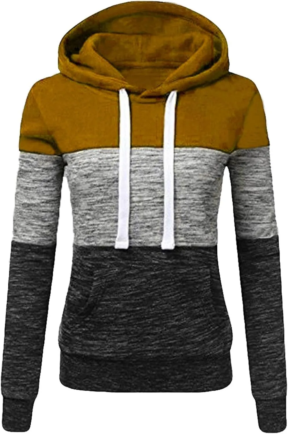 Womens Hooded Sweatshirt Long Sleeve Casual Fall Fashion Color Block Hoodies Drawstring Pullover Tops Hoodie