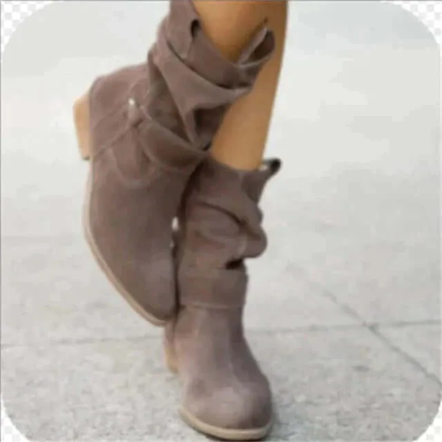 Women's Low Block Heel Ankle Boots with Side Zipper