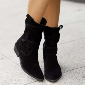 Women's Low Block Heel Ankle Boots with Side Zipper