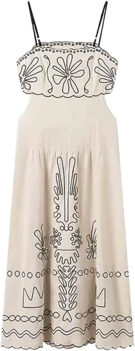 Women's Minimalist Backless Sexy Camisole Dress with Fashionable Print and Large Swing Long Skirt