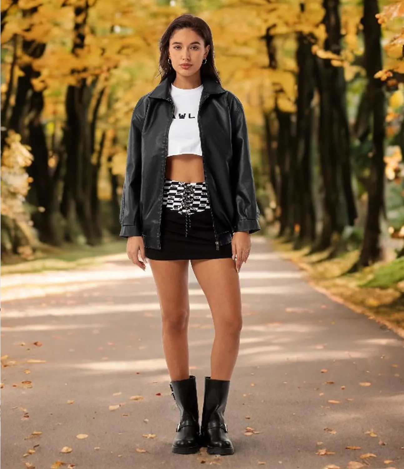 Womens Oversized Faux Leather Jackets Fashion Zip Up Motorcycle Loose Fit Jacket Fall Trendy Outfits