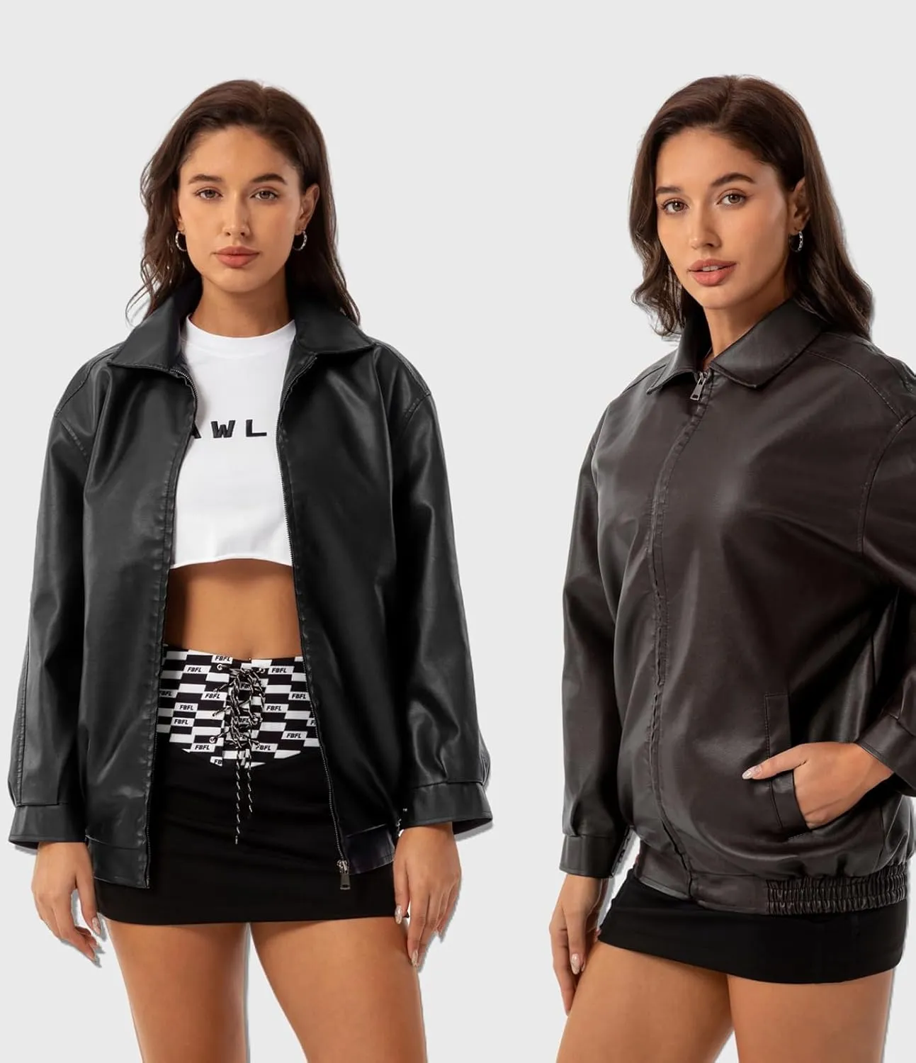 Womens Oversized Faux Leather Jackets Fashion Zip Up Motorcycle Loose Fit Jacket Fall Trendy Outfits