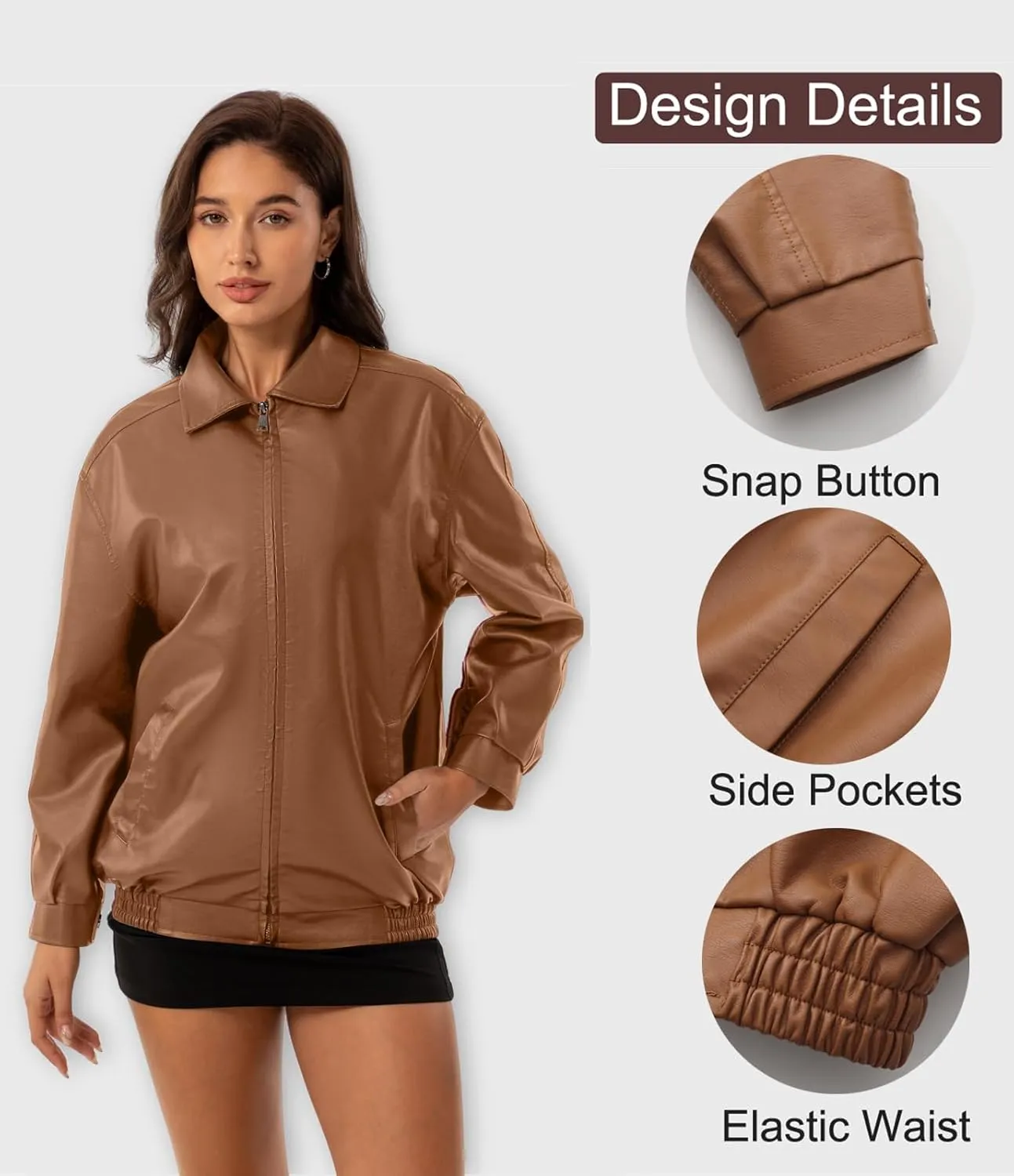 Womens Oversized Faux Leather Jackets Fashion Zip Up Motorcycle Loose Fit Jacket Fall Trendy Outfits
