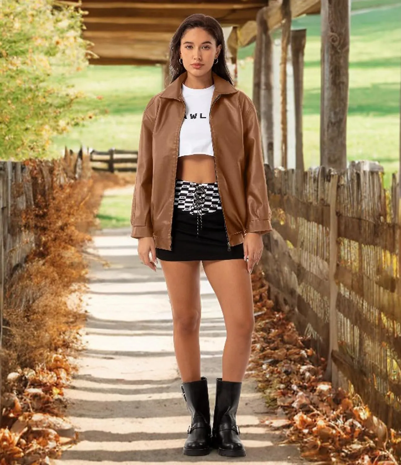 Womens Oversized Faux Leather Jackets Fashion Zip Up Motorcycle Loose Fit Jacket Fall Trendy Outfits