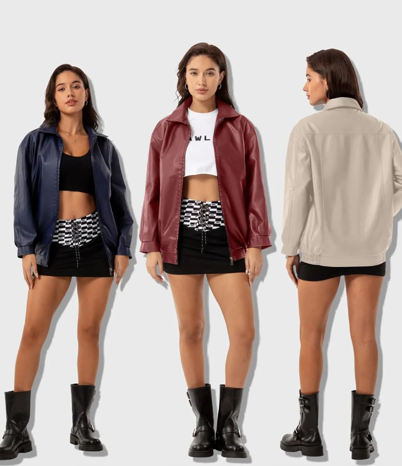 Womens Oversized Faux Leather Jackets Fashion Zip Up Motorcycle Loose Fit Jacket Fall Trendy Outfits