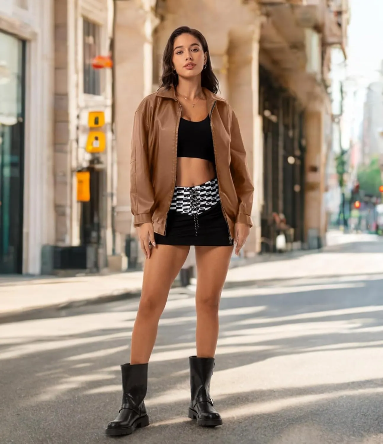 Womens Oversized Faux Leather Jackets Fashion Zip Up Motorcycle Loose Fit Jacket Fall Trendy Outfits
