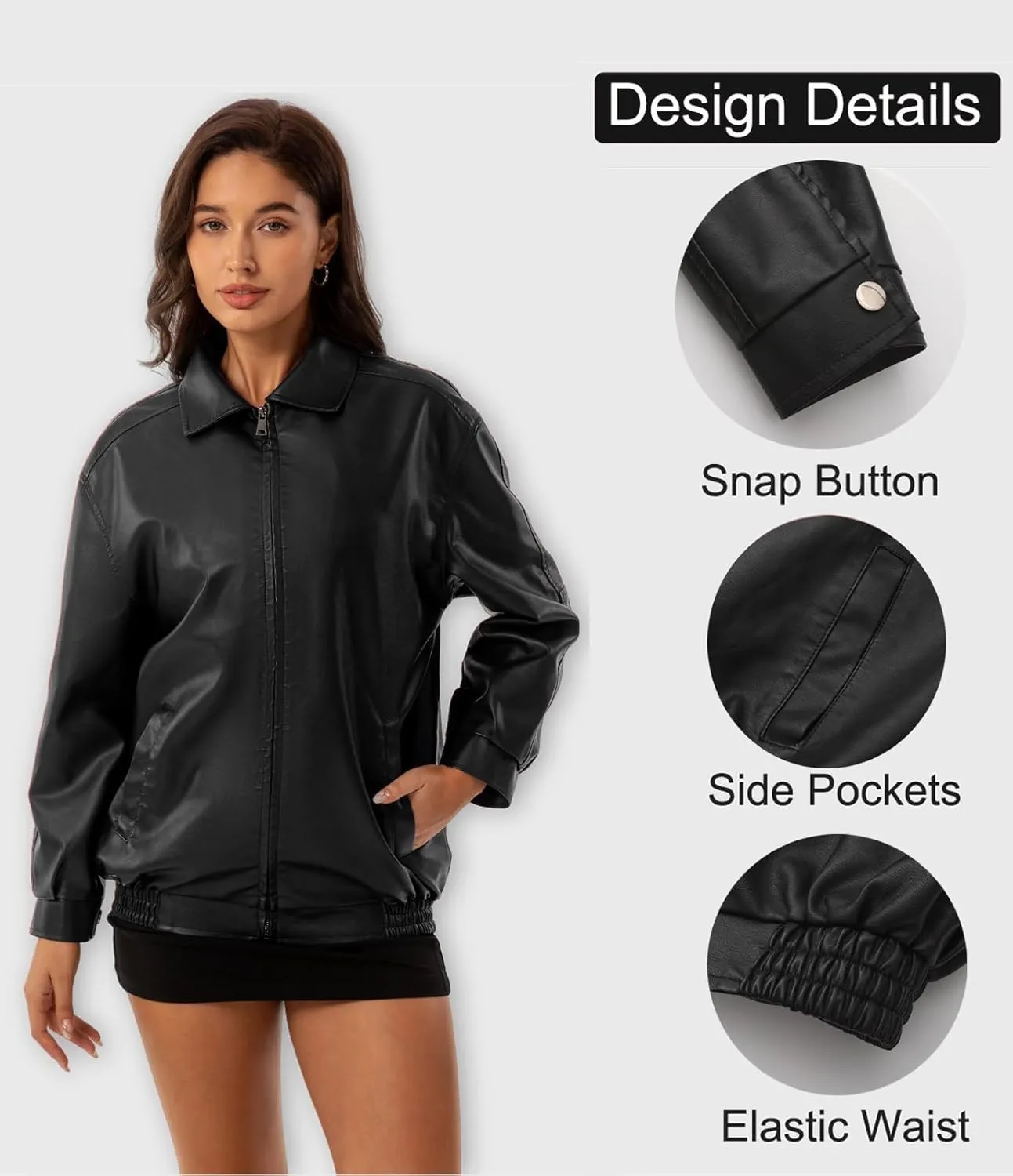 Womens Oversized Faux Leather Jackets Fashion Zip Up Motorcycle Loose Fit Jacket Fall Trendy Outfits