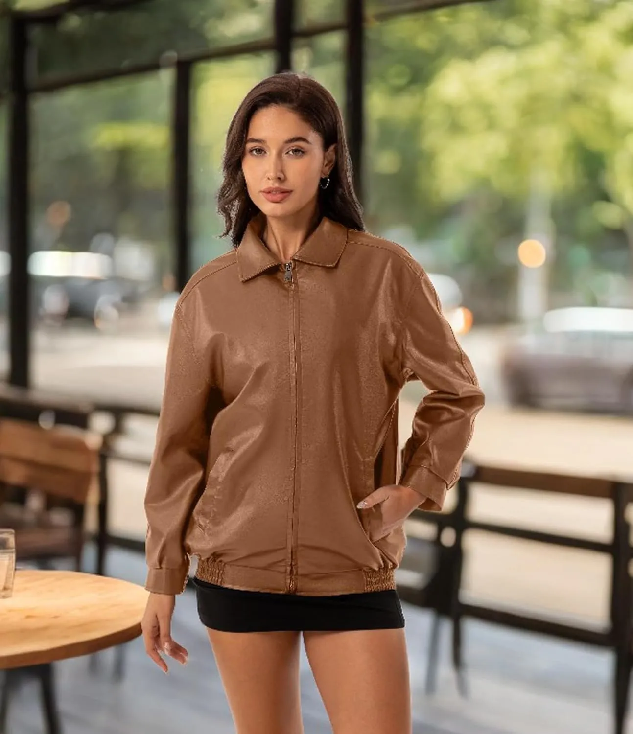 Womens Oversized Faux Leather Jackets Fashion Zip Up Motorcycle Loose Fit Jacket Fall Trendy Outfits