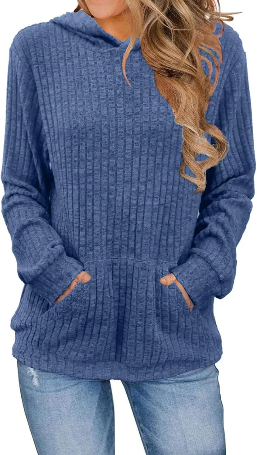 Womens Oversized Hoodies Casual Long Sleeve with Kangaroo Pocket Fall Fashion Waffle Knit Pullover Sweatshirts Tops