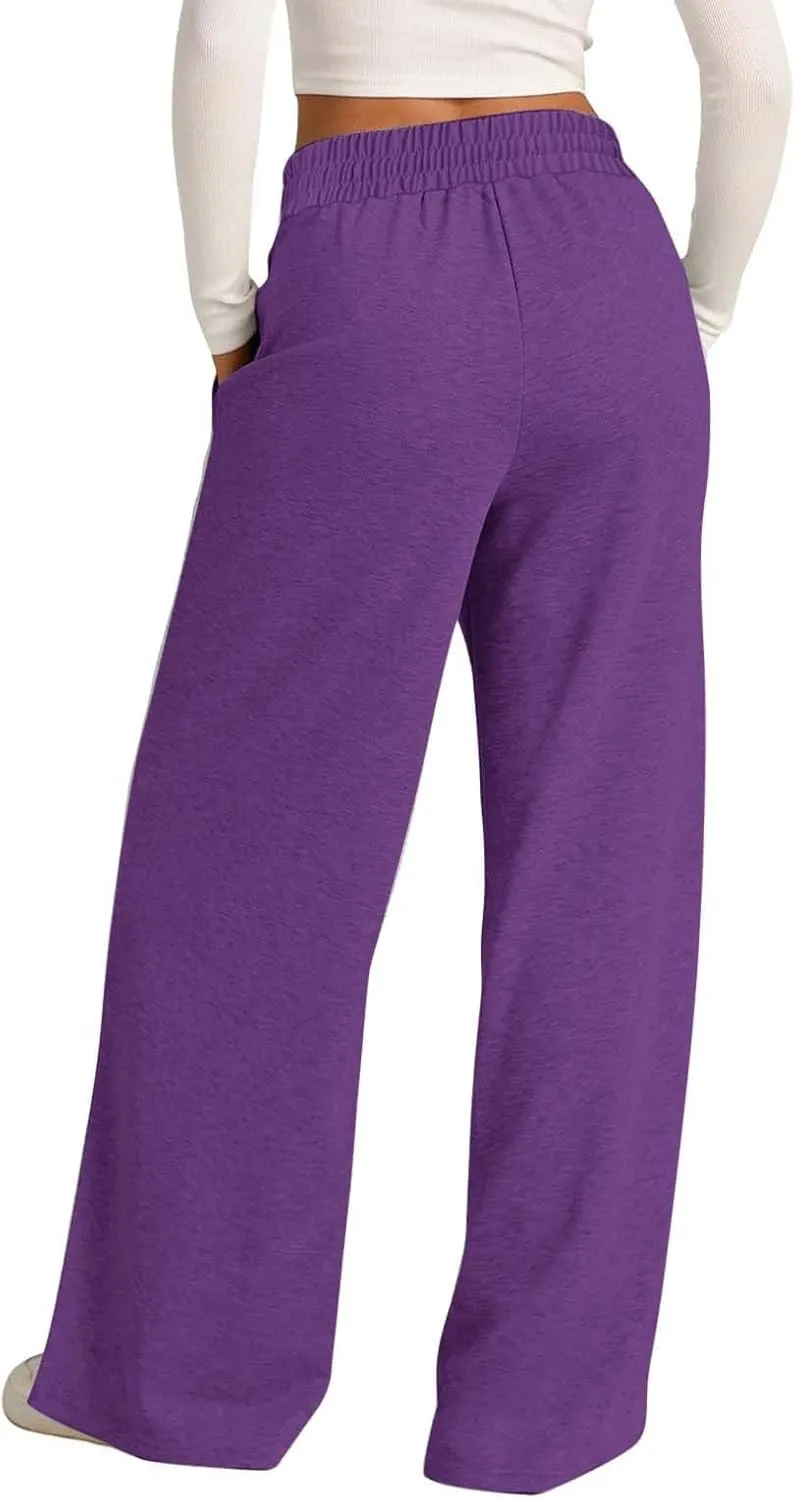 Womens Wide Leg Sweatpants High Waist Cotton Baggy Casual Drawstring Waist Running Lounge Pants with Pockets