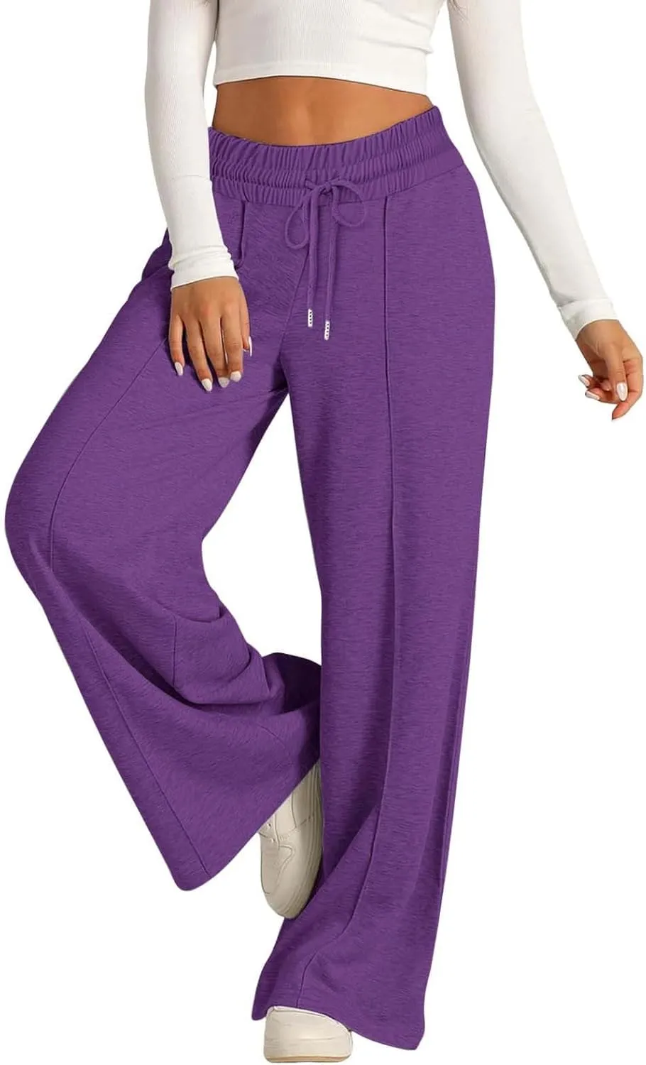 Womens Wide Leg Sweatpants High Waist Cotton Baggy Casual Drawstring Waist Running Lounge Pants with Pockets