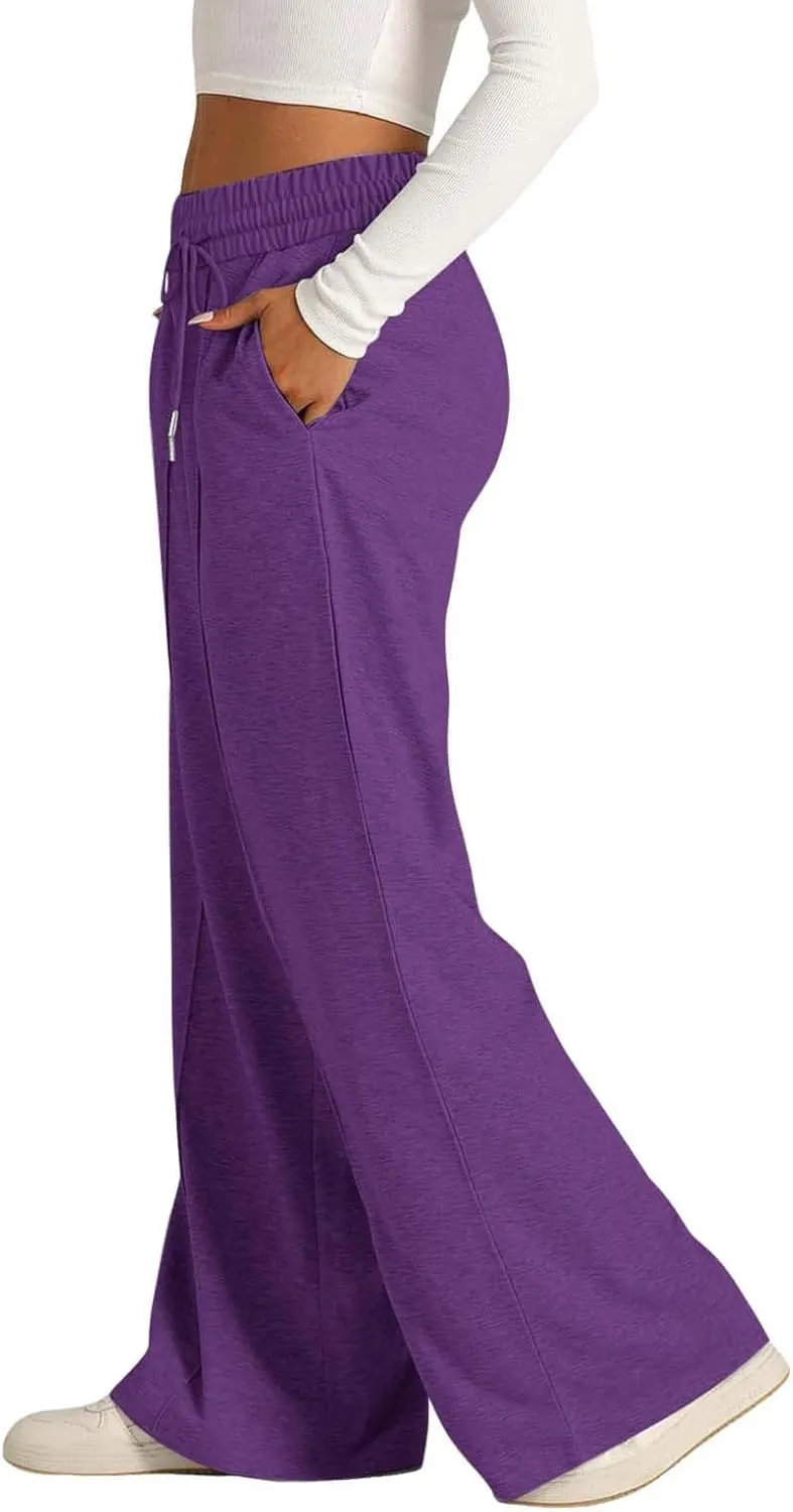 Womens Wide Leg Sweatpants High Waist Cotton Baggy Casual Drawstring Waist Running Lounge Pants with Pockets