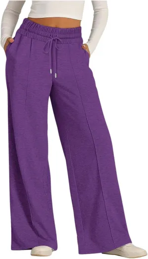 Womens Wide Leg Sweatpants High Waist Cotton Baggy Casual Drawstring Waist Running Lounge Pants with Pockets