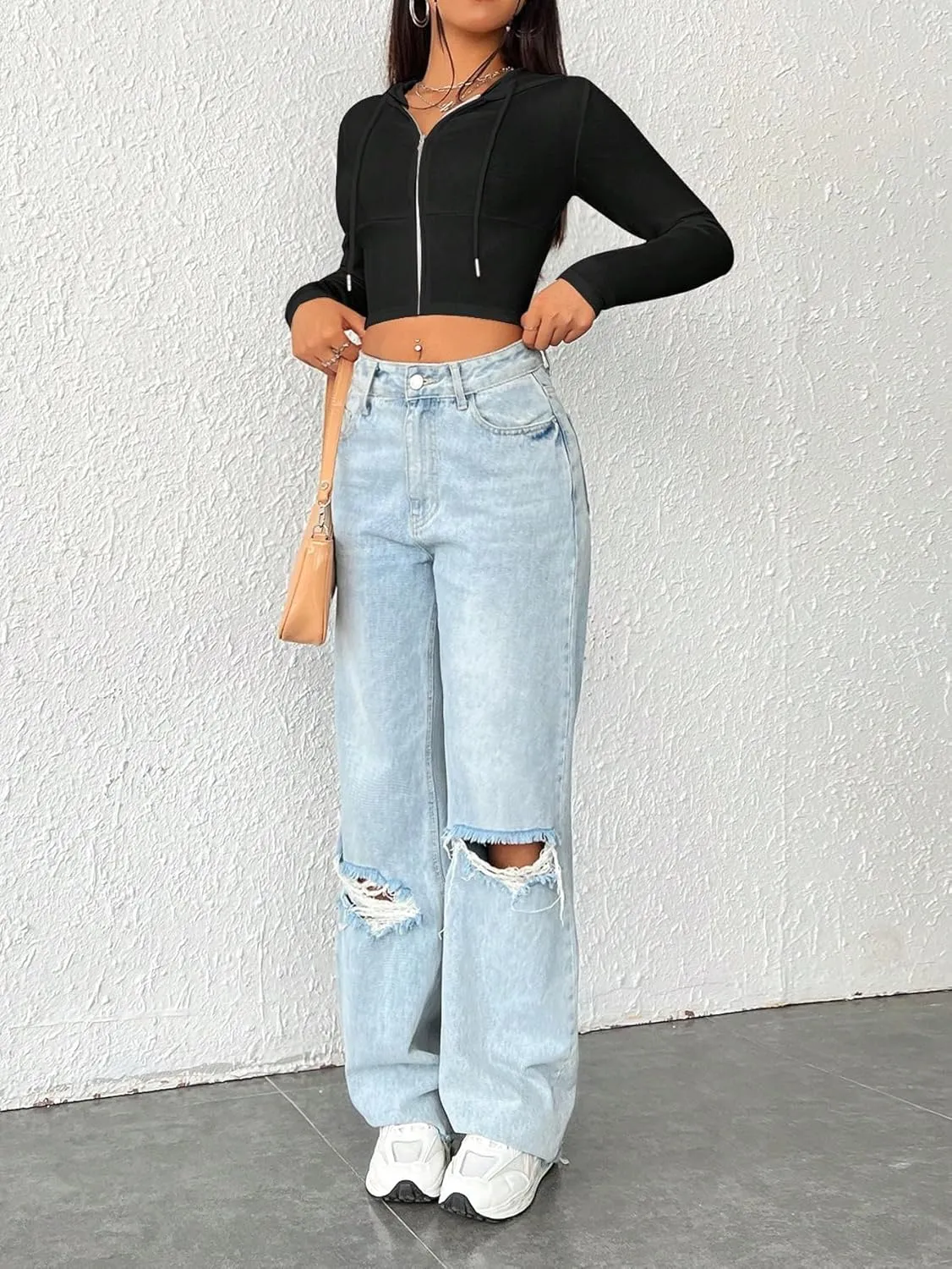 Women's Zip Up Hoodie Cropped Sweatshirt Y2K Crop Tops Fall Outfits 2024 Trendy Casual Jackets