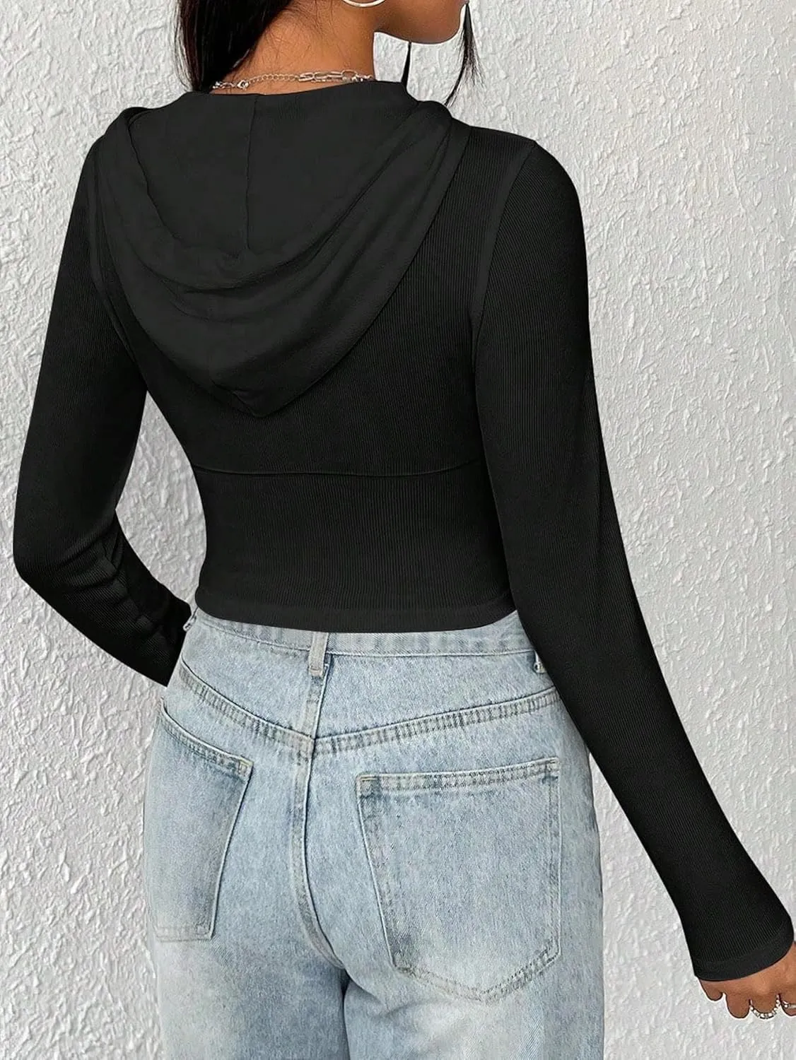 Women's Zip Up Hoodie Cropped Sweatshirt Y2K Crop Tops Fall Outfits 2024 Trendy Casual Jackets
