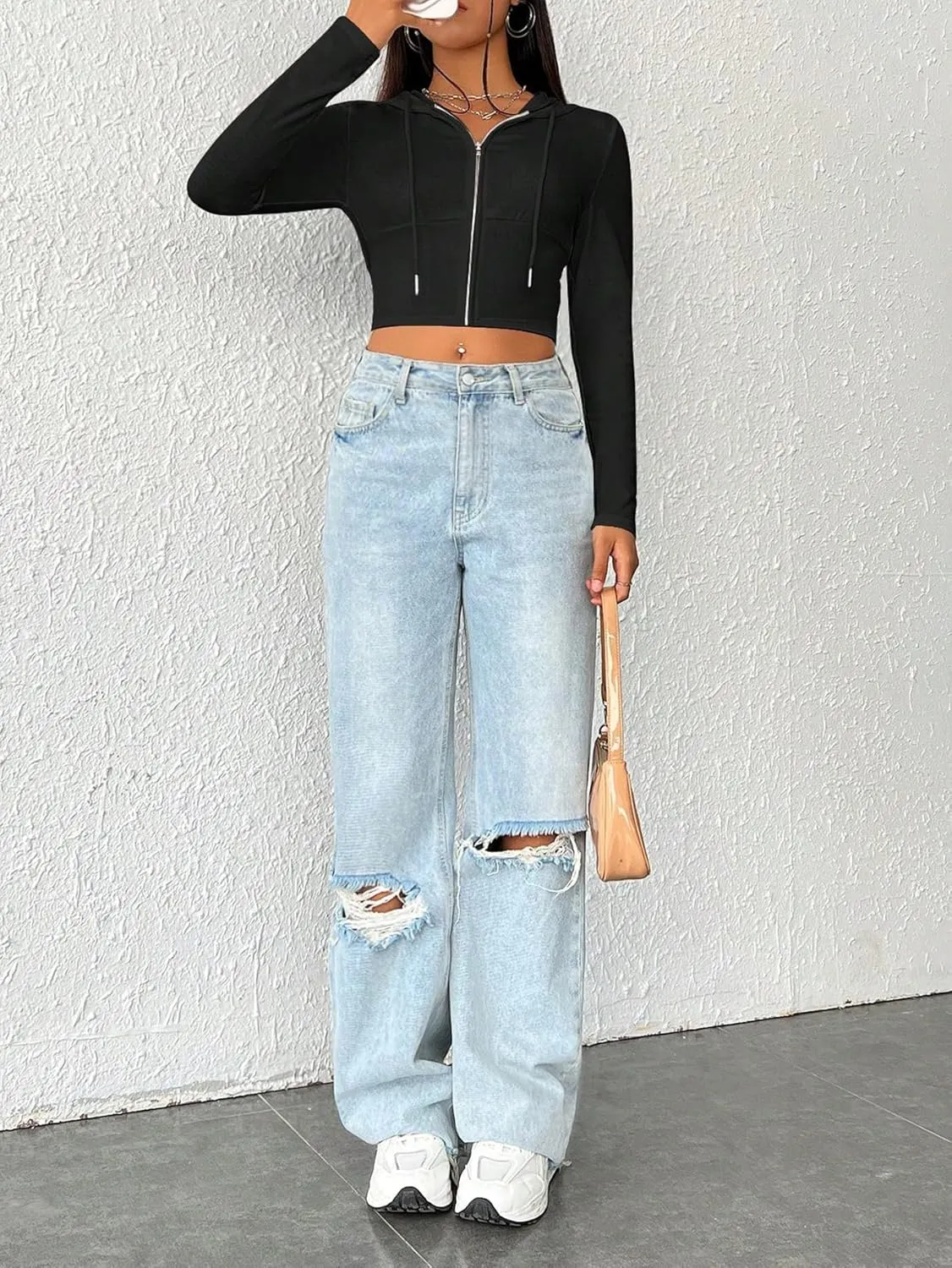 Women's Zip Up Hoodie Cropped Sweatshirt Y2K Crop Tops Fall Outfits 2024 Trendy Casual Jackets