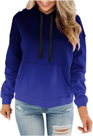 YRAETENM Hoodies for Women Fashion Crew Neck Long Sleeve Fleece Sweatshirts Oversized Lightweight Pullover Tops with Pocket